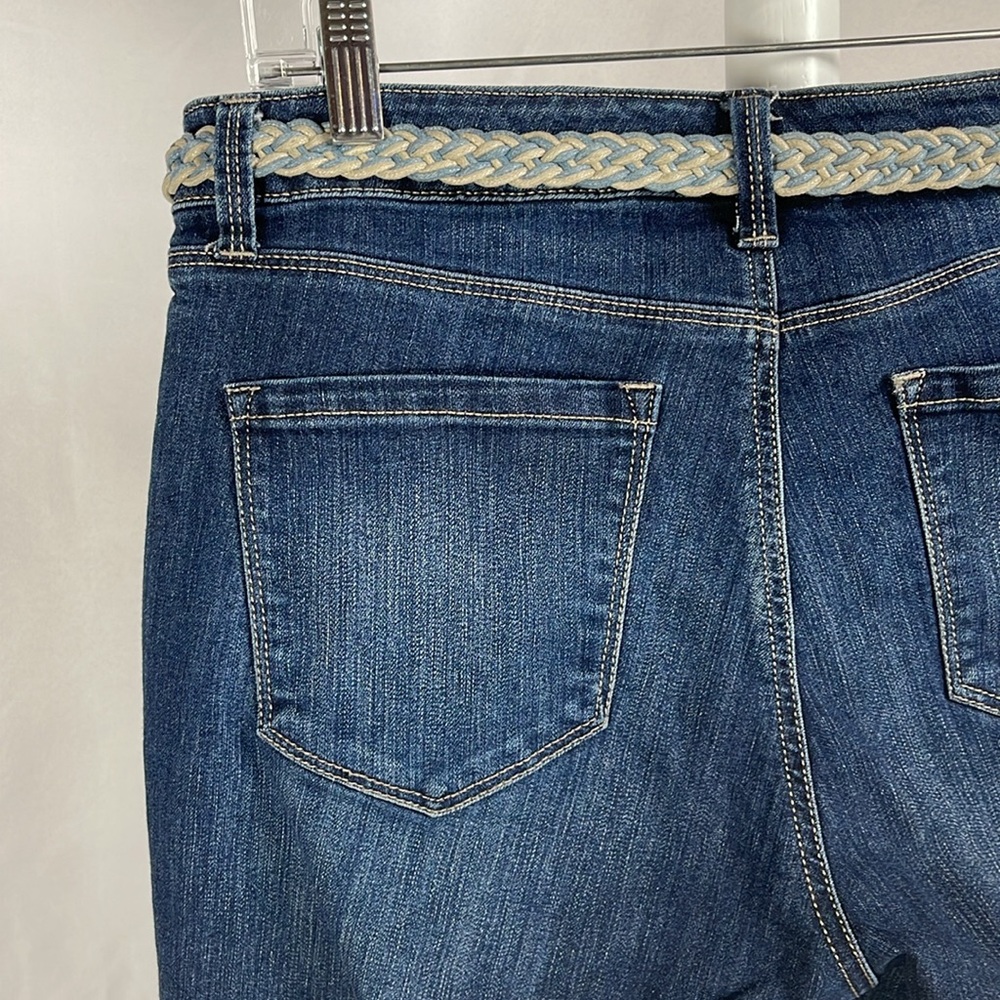 Dark Wash Belted Denim Bermudas Mid Rise Distressed Jean Shorts Women's 6 - Picture 9 of 15